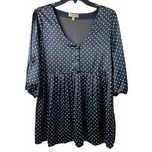 Princess Vera Wang 7 Tunic Top Dress Pleated Black Green Polka Dots Sheer Back